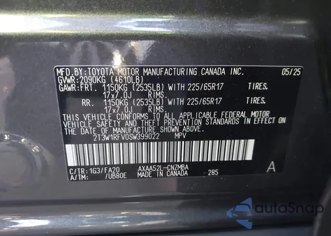 2025 Toyota Rav4 Xle from USA, damaged, VIN 2T3W1RFV0SW399022
